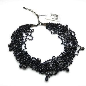 Black Beaded Multi Strand Choker Necklace, Made in India, M. Haskell Tag, 19 In.
